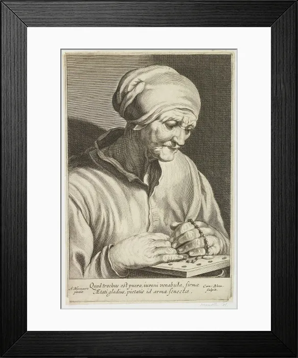 Framed Print : Old woman with a rosary praying. Creator: Cornelis Bloemaert Framed Print : Old woman with a rosary praying. Creator: Cornelis Bloemaert
