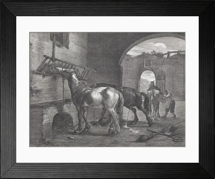 Framed Print : The stable, 1650-1660. Creator: Cornelis de Visscher Framed Print : The stable, 1650-1660. Creator: Cornelis de Visscher