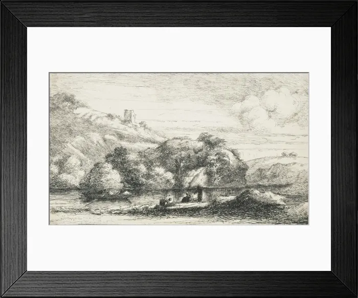 Framed Print : Landscape after a drawing by Salvator Rosa, 1834. Creator: David Charles Read