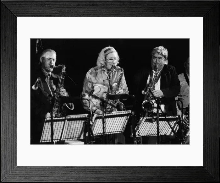 Framed Print : Scott Hamilton, Kathy Stobart, Tony Coe, Brecon Jazz Festival, 1996. Creator: Brian Foskett Framed Print : Scott Hamilton, Kathy Stobart, Tony Coe, Brecon Jazz Festival, 1996. Creator: Brian Foskett