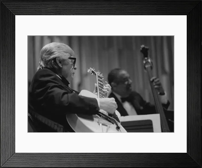 Framed Print : Mundell Lowe, Andre Previn Trio, Barbican, 1995. Creator: Brian Foskett Framed Print : Mundell Lowe, Andre Previn Trio, Barbican, 1995. Creator: Brian Foskett