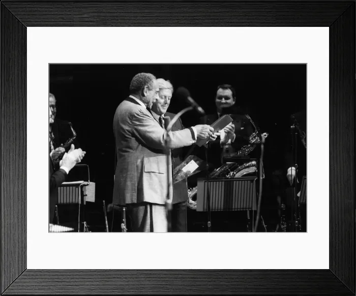 Framed Print : Edmundo Ross and Orchestra, Michael Aspel, 1994. Creator: Brian Foskett Framed Print : Edmundo Ross and Orchestra, Michael Aspel, 1994. Creator: Brian Foskett