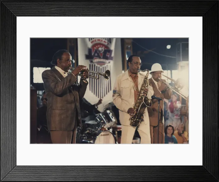 Framed Print : Harry Edison, Buddy Tate, Al Grey, (Harlem Stampede), Edinbugh Jazz Festival, 1986. Creator: Brian Foskett Framed Print : Harry Edison, Buddy Tate, Al Grey, (Harlem Stampede), Edinbugh Jazz Festival, 1986. Creator: Brian Foskett