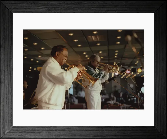 Framed Print : Clark Terry and Bob Brookmeyer, Jazz Inn Party, Nordwijk, Netherlands, 1989. Creator: Brian Foskett Framed Print : Clark Terry and Bob Brookmeyer, Jazz Inn Party, Nordwijk, Netherlands, 1989. Creator: Brian Foskett