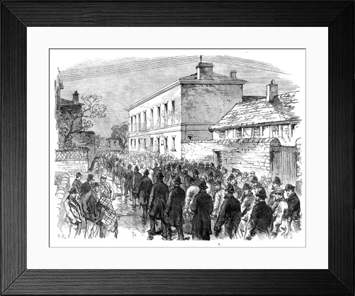 Framed Print : The Colliery Riots in Yorkshire: escorting prisoners to the courthouse at Barnsley, 1870. Creator: Unknown Framed Print : The Colliery Riots in Yorkshire: escorting prisoners to the courthouse at Barnsley, 1870. Creator: Unknown