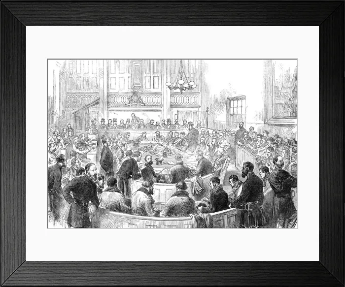 Framed Print : The Colliery Riots in Yorkshire: examination of the prisoners, 1870. Creator: Unknown Framed Print : The Colliery Riots in Yorkshire: examination of the prisoners, 1870. Creator: Unknown