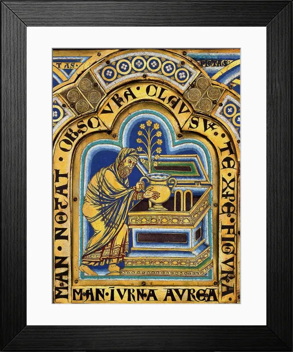 Framed Print : The Verdun Altar: Aaron puts a golden jar with manna into the Ark of the Covenant, 1181. Creator: Nicholas of Verdun (ca 1130 / 40-after 1205)