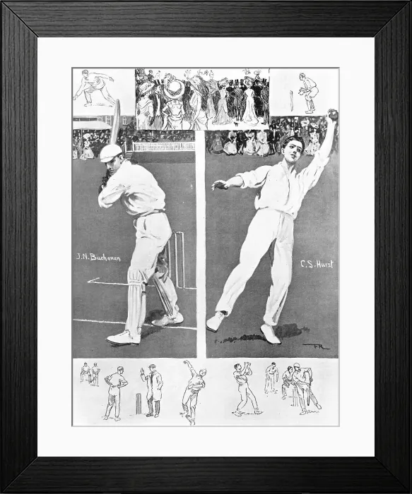 Framed Print : Mr. J. N. Buchanan, captain of the Cambridge Eleven, Mr. C. S. Hurst, Oxford team captain, 1909. Creator: Frank Reynolds Framed Print : Mr. J. N. Buchanan, captain of the Cambridge Eleven, Mr. C. S. Hurst, Oxford team captain, 1909. Creator: Frank Reynolds