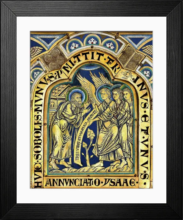 Framed Print : The Verdun Altar: The announcement of Isaac's Birth to Abraham, 1181. Creator: Nicholas of Verdun (ca 1130 / 40-after 1205) Framed Print : The Verdun Altar: The announcement of Isaac's Birth to Abraham, 1181. Creator: Nicholas of Verdun (ca 1130 / 40-after 1205)