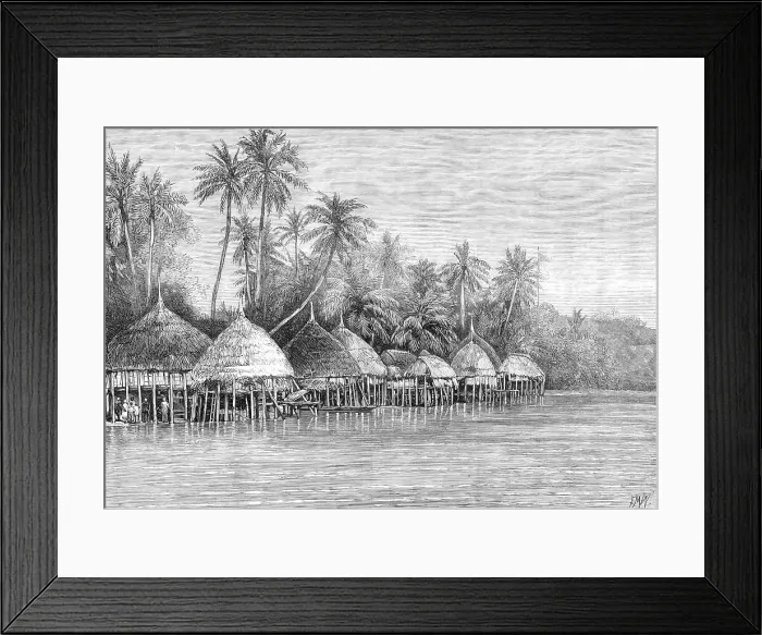 Framed Print : The Nicobar Islands, Indian Ocean: Village of Mala, Point Mayo, Nancowry, 1870. Creator: E. M. W Framed Print : The Nicobar Islands, Indian Ocean: Village of Mala, Point Mayo, Nancowry, 1870. Creator: E. M. W