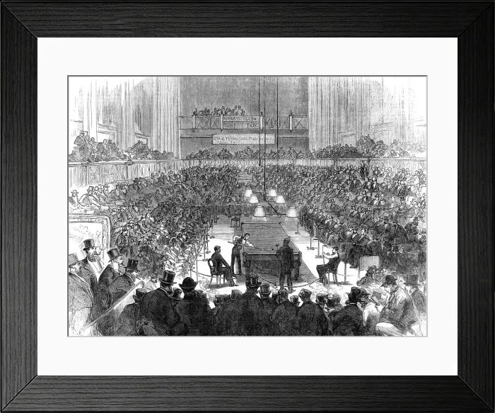 Framed Print : Billiard-match for the Championship, at St. James's Hall, 1870. Creator: Unknown Framed Print : Billiard-match for the Championship, at St. James's Hall, 1870. Creator: Unknown