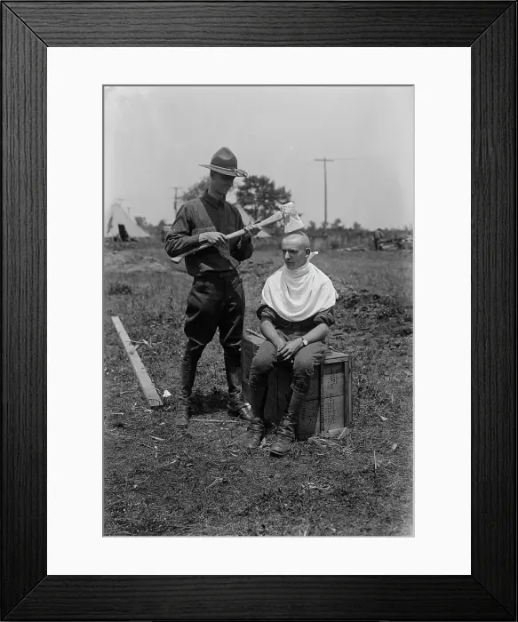 Framed Print : Signal Corps barber, between c1915 and c1920. Creator: Bain News Service Framed Print : Signal Corps barber, between c1915 and c1920. Creator: Bain News Service