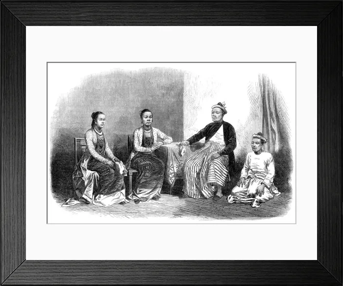 Framed Print : Burmese ladies and gentleman, with an attendant, 1870. Creator: Unknown Framed Print : Burmese ladies and gentleman, with an attendant, 1870. Creator: Unknown