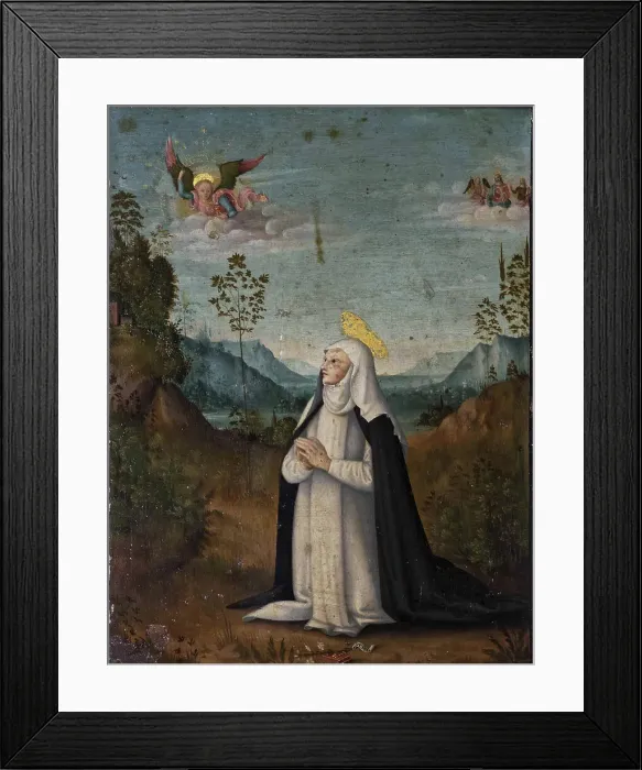 Framed Print : The Miraculous Communion of Saint Catherine of Siena, Second Half of the 15th cen.. Creator: Fungai; Bernardino (1460-1516) Framed Print : The Miraculous Communion of Saint Catherine of Siena, Second Half of the 15th cen.. Creator: Fungai; Bernardino (1460-1516)
