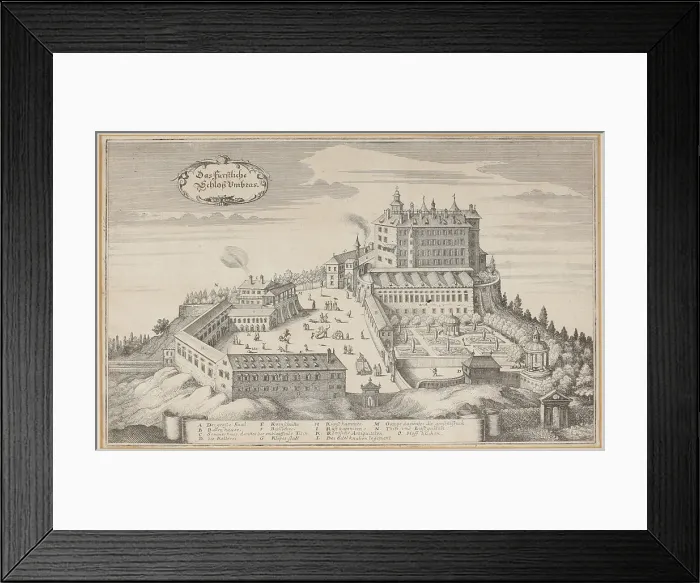 Framed Print : View of the Ambras Castle near Innsbruck in Tyrol, from: Topographia Provinciarum Austria... 1649. Creator: Merian; Matthäus; the Elder (1593-1650) Framed Print : View of the Ambras Castle near Innsbruck in Tyrol, from: Topographia Provinciarum Austria... 1649. Creator: Merian; Matthäus; the Elder (1593-1650)