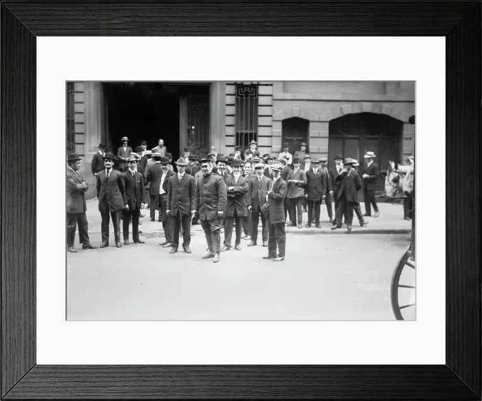 Framed Print : Strikers leave Sherry's, 1912. Creator: Bain News Service Framed Print : Strikers leave Sherry's, 1912. Creator: Bain News Service