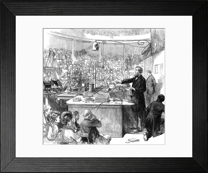 Framed Print : Professor Tyndall lecturing at the Royal Institution, 1870. Creator: Unknown Framed Print : Professor Tyndall lecturing at the Royal Institution, 1870. Creator: Unknown