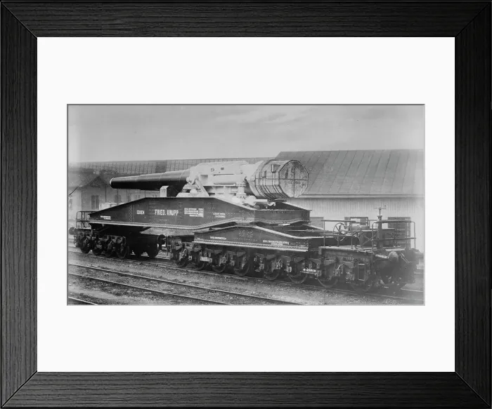 Framed Print : Krupp gun on R.R. car, 1914. Creator: Bain News Service Framed Print : Krupp gun on R.R. car, 1914. Creator: Bain News Service