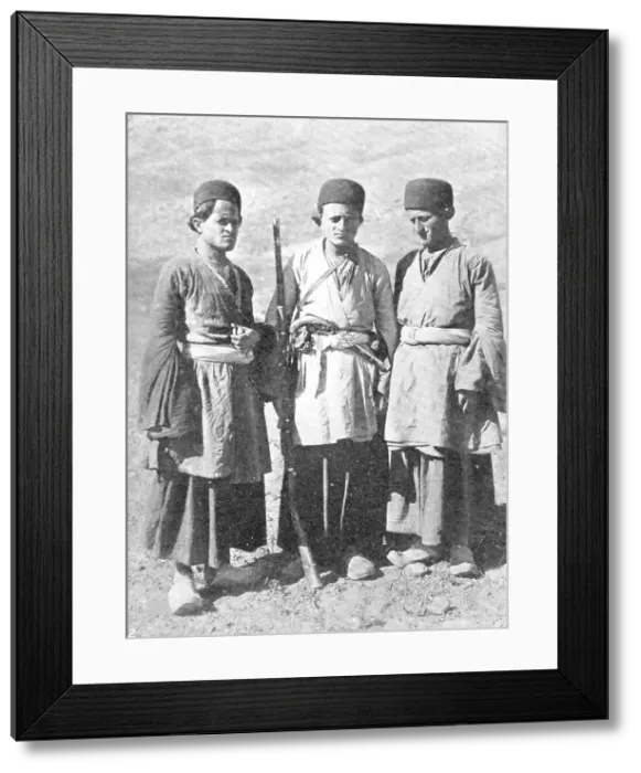Framed Print : Threateners of Teheran: men who may capture the Shah - three young Bakhtiaris, 1909. Creator: Unknown Framed Print : Threateners of Teheran: men who may capture the Shah - three young Bakhtiaris, 1909. Creator: Unknown