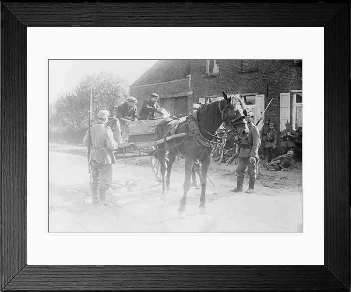 Framed Print : Belgian peasants showing pass to sentries, between 1914 and c1915. Creator: Bain News Service Framed Print : Belgian peasants showing pass to sentries, between 1914 and c1915. Creator: Bain News Service