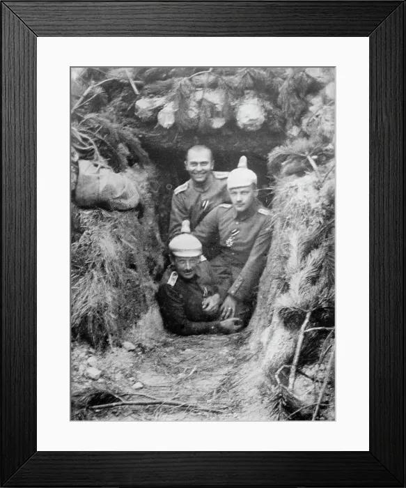 Framed Print : German Officers at entrance of dugout, between 1914 and c1915. Creator: Bain News Service Framed Print : German Officers at entrance of dugout, between 1914 and c1915. Creator: Bain News Service