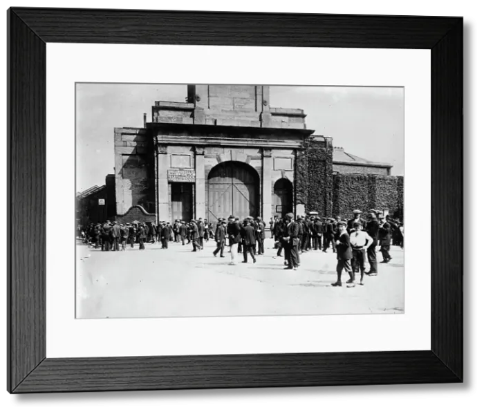 Framed Print : London Strike gates of Great East India dock; closed, between c1910 and c1915. Creator: Bain News Service Framed Print : London Strike gates of Great East India dock; closed, between c1910 and c1915. Creator: Bain News Service