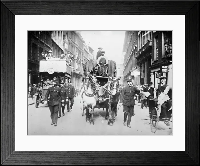 Framed Print : London strike - truck under police protection, between c1910 and c1915. Creator: Bain News Service Framed Print : London strike - truck under police protection, between c1910 and c1915. Creator: Bain News Service