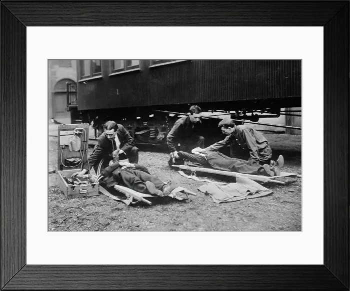 Framed Print : Reviving mine victims, between c1910 and c1915. Creator: Bain News Service Framed Print : Reviving mine victims, between c1910 and c1915. Creator: Bain News Service