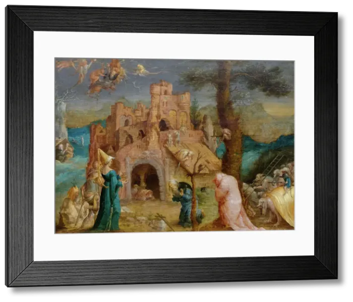 Framed Print : The Temptation of Saint Anthony, 1522-1527. Creator: Cock; Jan Wellens de (ca 1480-1527) Framed Print : The Temptation of Saint Anthony, 1522-1527. Creator: Cock; Jan Wellens de (ca 1480-1527)