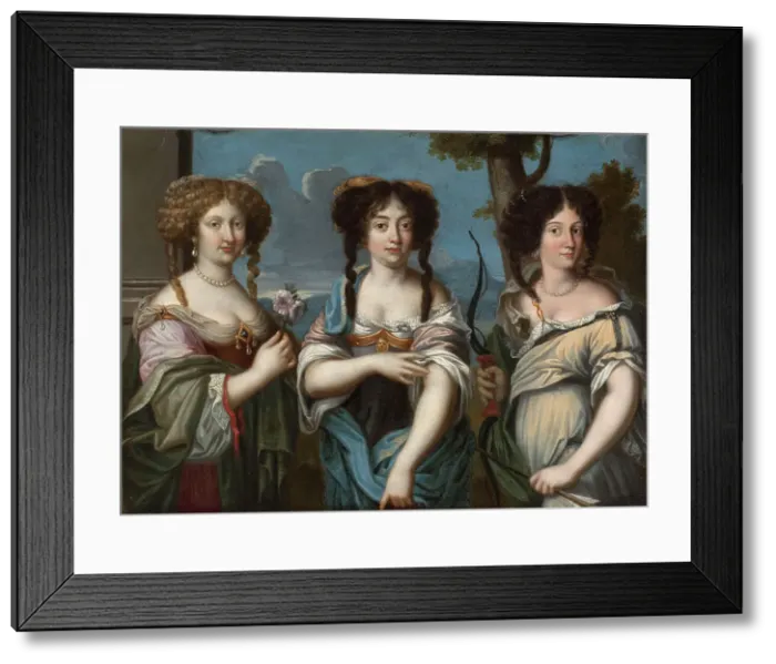 Framed Print : Three nieces of Cardinal Mazarin: Olympia (L), Hortense (Center) and Marie Mancini (R), 17th cent. Creator: Anonymous () Framed Print : Three nieces of Cardinal Mazarin: Olympia (L), Hortense (Center) and Marie Mancini (R), 17th cent. Creator: Anonymous ()