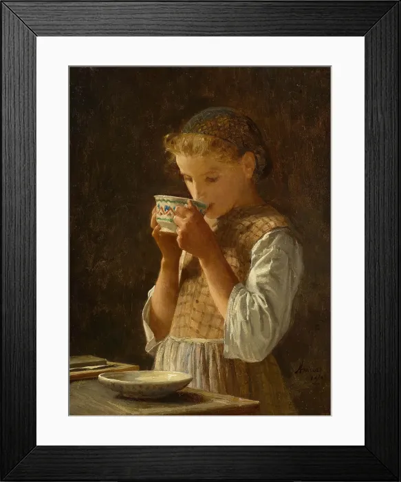 Framed Print : Girl drinking coffee, 1870. Creator: Anker; Albert (1831-1910) Framed Print : Girl drinking coffee, 1870. Creator: Anker; Albert (1831-1910)