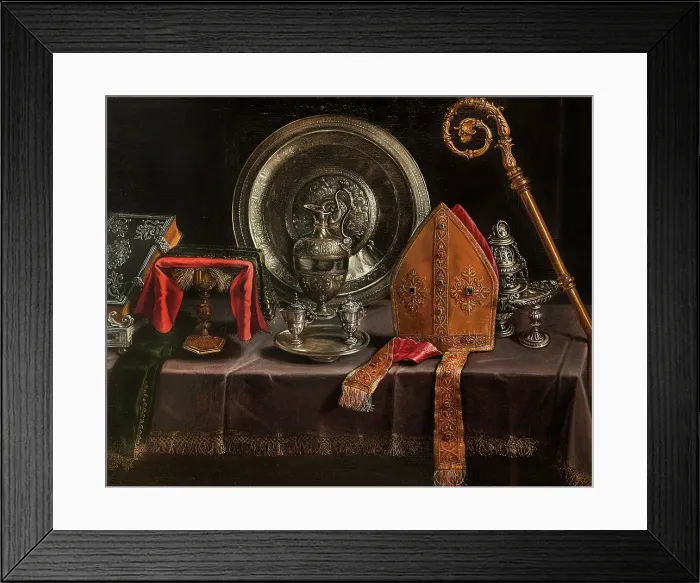 Framed Print : Still life with Bishop Insignia and silver, First Half of 17th cen.. Creator: Barbieri; Paolo Antonio (1603-1649) Framed Print : Still life with Bishop Insignia and silver, First Half of 17th cen.. Creator: Barbieri; Paolo Antonio (1603-1649)