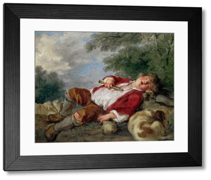 Framed Print : Berger endormi (The Sleeping Shepherd). Creator: Boucher; François (1703-1770) Framed Print : Berger endormi (The Sleeping Shepherd). Creator: Boucher; François (1703-1770)