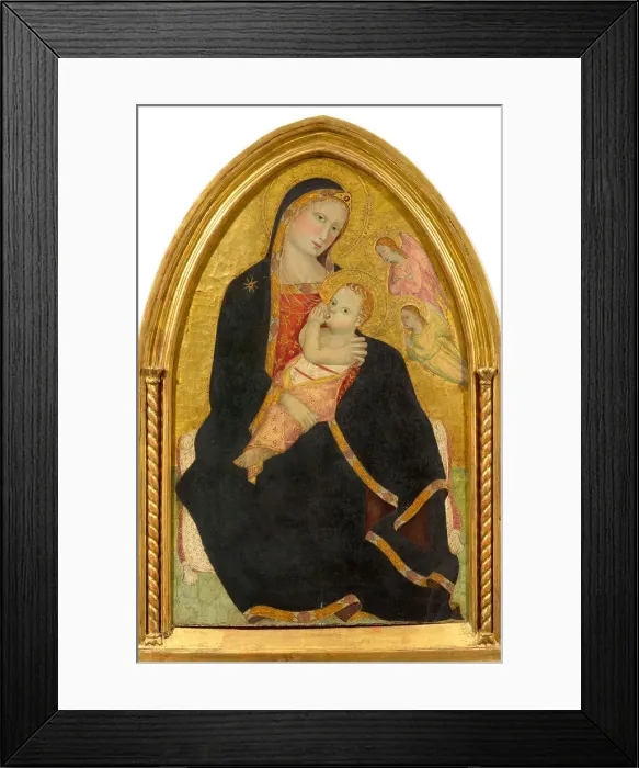 Framed Print : Madonna of Humility and two angels, Second Half of 14th cen.. Creator: Giovanni del Biondo (active 1356-1399) Framed Print : Madonna of Humility and two angels, Second Half of 14th cen.. Creator: Giovanni del Biondo (active 1356-1399)