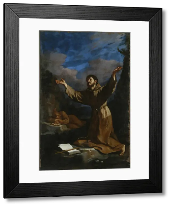 Framed Print : Saint Francis receives the Stigmata, 1633. Creator: Guercino (1591-1666) Framed Print : Saint Francis receives the Stigmata, 1633. Creator: Guercino (1591-1666)