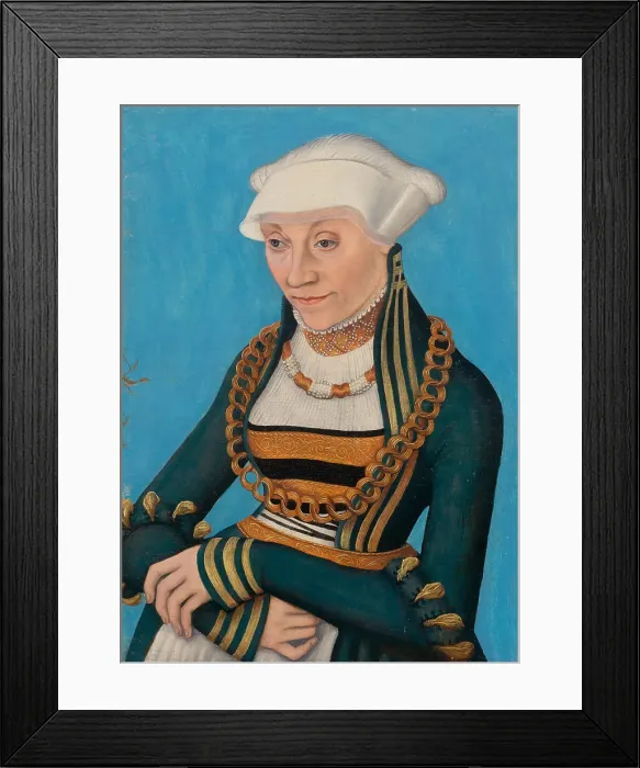 Framed Print : Portrait of a woman in a decorative dress with a hood, c1535. Creator: Cranach; Lucas; the Elder (1472-1553) Framed Print : Portrait of a woman in a decorative dress with a hood, c1535. Creator: Cranach; Lucas; the Elder (1472-1553)