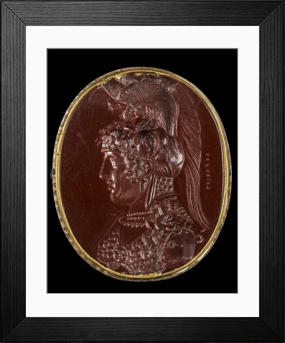 Framed Print : Gem with the head of Athena Parthenos, 1st century. Creator: Aspasios (active 1 century) Framed Print : Gem with the head of Athena Parthenos, 1st century. Creator: Aspasios (active 1 century)