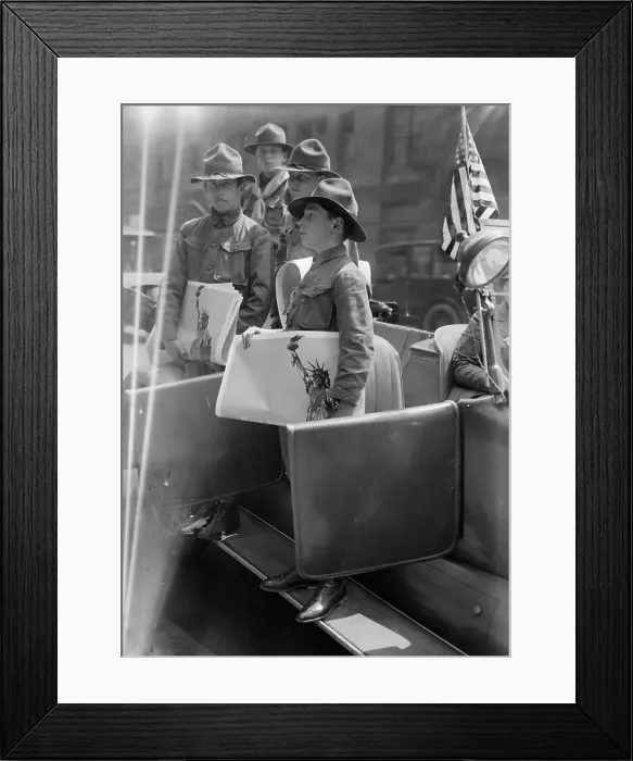 Framed Print : Boy Scouts as bond workers, 1917. Creator: Bain News Service Framed Print : Boy Scouts as bond workers, 1917. Creator: Bain News Service