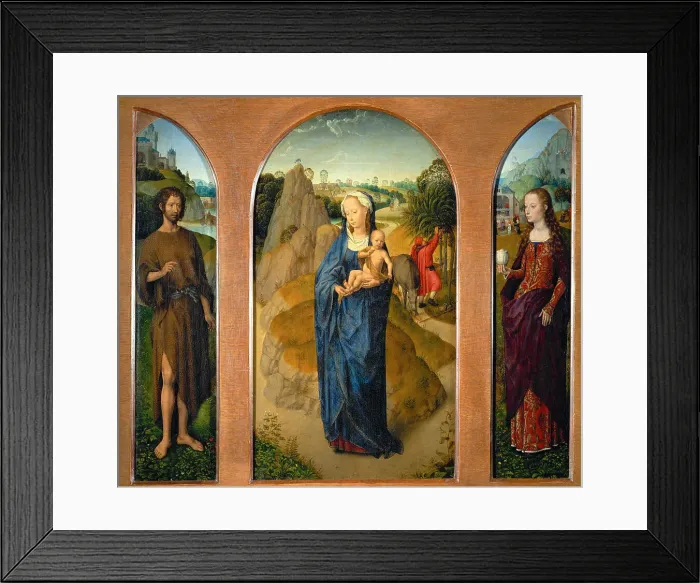 Framed Print : Triptych The Rest on The Flight into Egypt (central panel), Saint John the Baptist... 1475-1480. Creator: Memling; Hans (1433 / 40-1494) Framed Print : Triptych The Rest on The Flight into Egypt (central panel), Saint John the Baptist... 1475-1480. Creator: Memling; Hans (1433 / 40-1494)