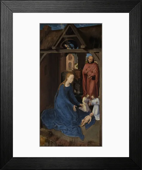 Framed Print : The Nativity. Triptych of Jan Floreins, left panel, 1479. Creator: Memling; Hans (1433 / 40-1494)