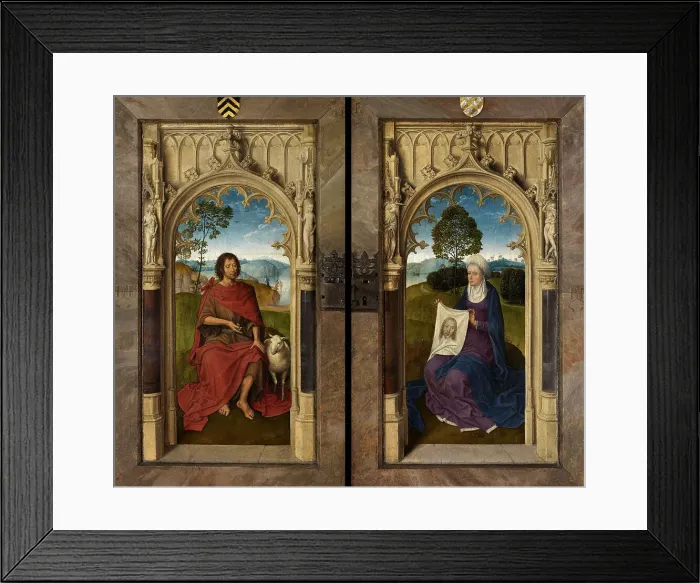 Framed Print : Triptych of Jan Floreins, Reverse: Saint John the Baptist and Saint Veronica, 1479. Creator: Memling; Hans (1433 / 40-1494) Framed Print : Triptych of Jan Floreins, Reverse: Saint John the Baptist and Saint Veronica, 1479. Creator: Memling; Hans (1433 / 40-1494)