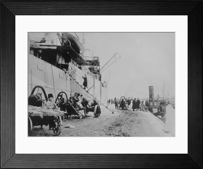 Framed Print : Unloading SEATTLE, Archangel, between c1915 and c1920. Creator: Bain News Service Framed Print : Unloading SEATTLE, Archangel, between c1915 and c1920. Creator: Bain News Service