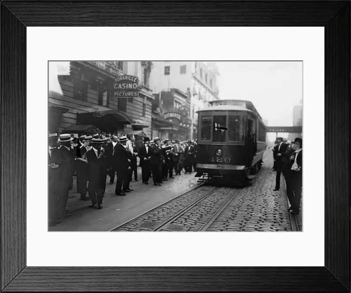 Framed Print : Streetcar railway strike, 1916 - Stopping cars, between c1915 and c1920. Creator: Bain News Service Framed Print : Streetcar railway strike, 1916 - Stopping cars, between c1915 and c1920. Creator: Bain News Service