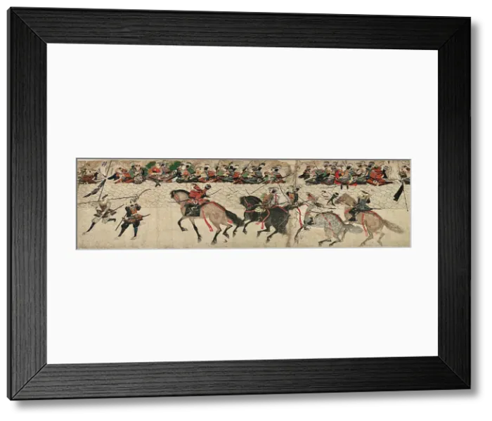 Framed Print : Illustrated Account of the Mongol Invasion (Moko Shurai Ekotoba), Detail: defensive wall... c1293. Creator: Anonymous () Framed Print : Illustrated Account of the Mongol Invasion (Moko Shurai Ekotoba), Detail: defensive wall... c1293. Creator: Anonymous ()