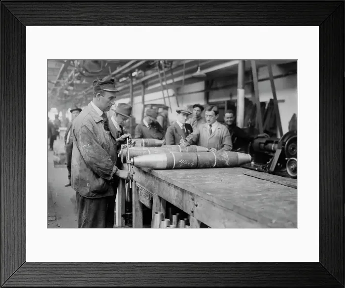 Framed Print : Removing nose from 6 inch shell, between c1915 and c1920. Creator: Bain News Service Framed Print : Removing nose from 6 inch shell, between c1915 and c1920. Creator: Bain News Service