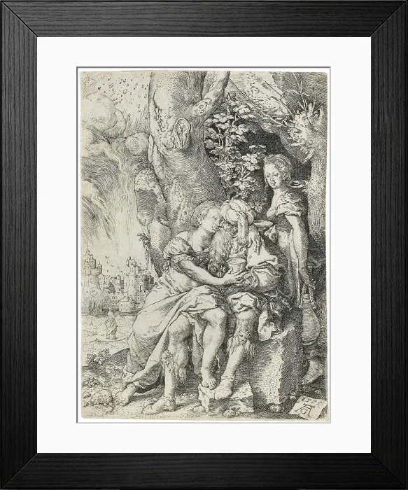 Framed Print : Lot and his Daughters, 1555. Creator: Aldegrever; Heinrich (1502-1560) Framed Print : Lot and his Daughters, 1555. Creator: Aldegrever; Heinrich (1502-1560)