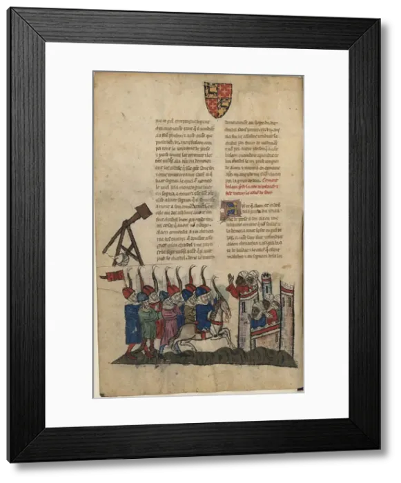 Framed Print : Mongolian siege of Gerdkuh. From La Flor des estoires de la terre d'Orient... 1st 3rd of 14th cen. Creator: Anonymous () Framed Print : Mongolian siege of Gerdkuh. From La Flor des estoires de la terre d'Orient... 1st 3rd of 14th cen. Creator: Anonymous ()