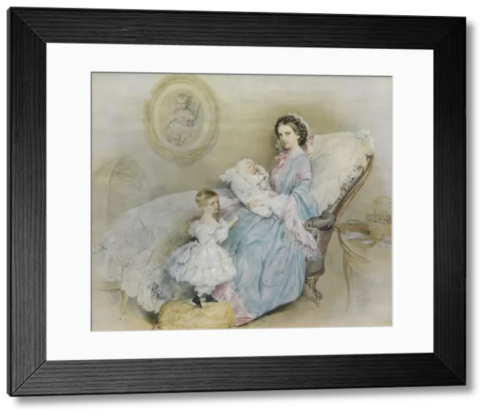 Framed Print : Empress Elisabeth and her children, Gisela and Rudolf, 1858. Creator: Kriehuber; Josef (1800-1876) Framed Print : Empress Elisabeth and her children, Gisela and Rudolf, 1858. Creator: Kriehuber; Josef (1800-1876)