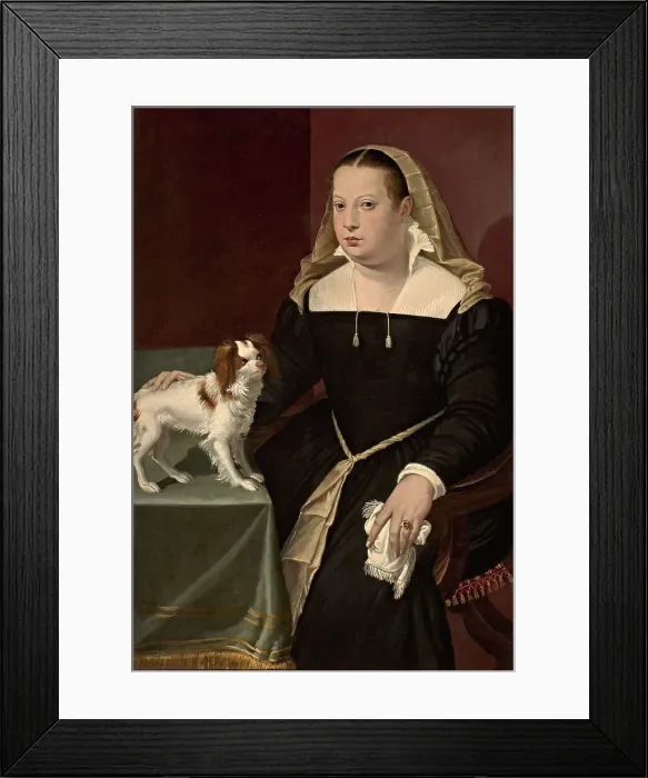 Framed Print : Portrait of a Lady with a Dog, 1565-1569. Creator: Passerotti (Passarotti); Bartolomeo (1529-1592) Framed Print : Portrait of a Lady with a Dog, 1565-1569. Creator: Passerotti (Passarotti); Bartolomeo (1529-1592)