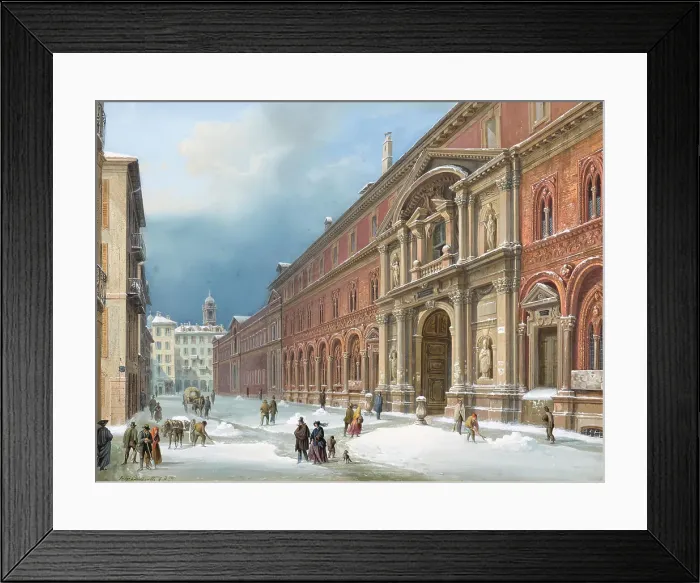 Framed Print : Milan, a view of the university in winter. Creator: Bartezzati; Luigi (1820-1905)